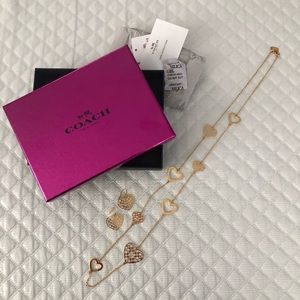 Coach filigree gold heart earring and necklace set